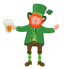 Leprechaun with a beer mug Isolated on a white background. Vector graphics.