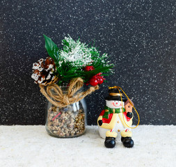 Christmas decorations on a dark background. Christmas rat Symbol of the new year 2020. Christmas card. Chinese New Year 2020. Christmas toys, bokeh. Happy New Year. New Year concept. Rat on the backgr