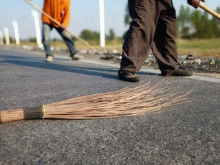 Glass sweeper Out of the road, blurred pictures