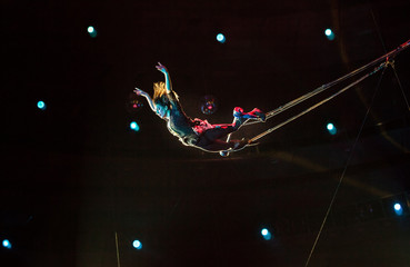 performance of air acrobats in the circus.