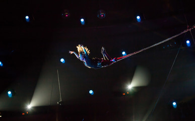 performance of air acrobats in the circus. © Andrey