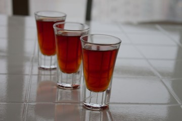 Cognac in glasses. Shots. Alcohol. Bar. The drinks. Whiskey