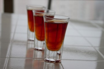 Cognac in glasses. Shots. Alcohol. Bar. The drinks. Whiskey