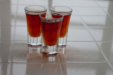 Cognac in glasses. Shots. Alcohol. Bar. The drinks. Whiskey