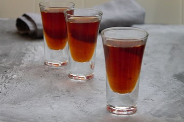 Cognac in glasses. Shots. Alcohol. Bar. The drinks. Whiskey