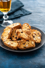 Biscotti with almond, walnuts and cranberry. Delicious cantucci cookies.