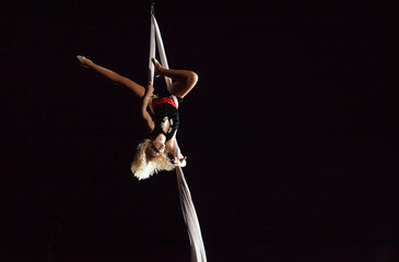 performance of air acrobats in the circus.