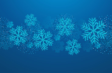 Fototapeta na wymiar Vector Christmas card with blue snowflakes and glitter