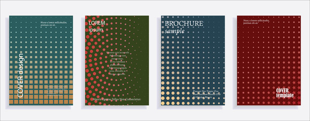 Minimalistic cover design templates. Layout set for covers of books, albums, notebooks, reports, magazines. Star, dot halftone gradient effect, flat modern abstract design Geometric mock-up texture