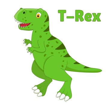 Dinosaur t-rex drawning in cartoon style. Vector illustration isolated on white background. Prehistoric Jurassic period character.