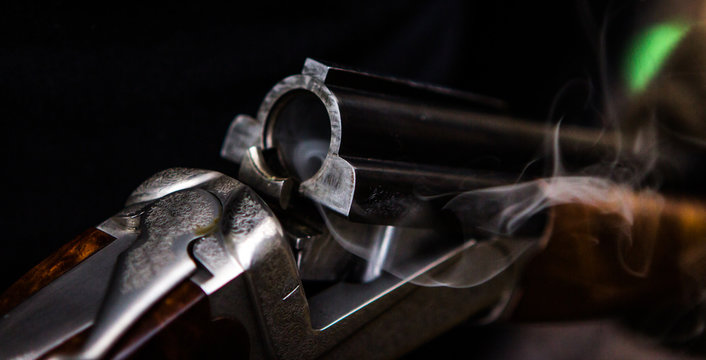 Smoking hunting gun or shotgun, clay pigeon shooting, Aviemore, Scotland, UK