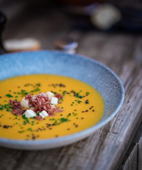 carrot cream with ham and vegetables