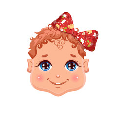 Infant baby girl face Illustration.
