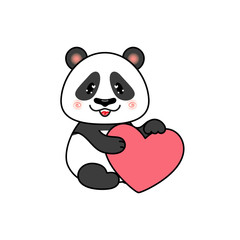 Happy Panda Bear With Love Heart. 