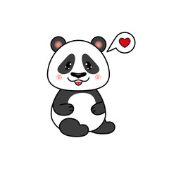 Obraz na płótnie Canvas Happy Panda Bear With Love Heart Message. 
