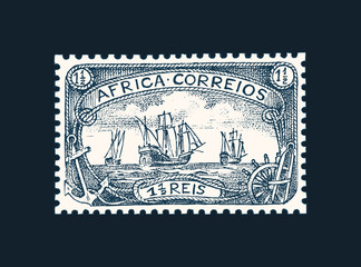 Obraz premium Vintage Postage stamp for album. Ancient landscapes. Retro old Sketch. Monochrome Postcard sticker. Hand drawn engraved retro mark, travel label. Decoration Element for print banner, poster and logo.