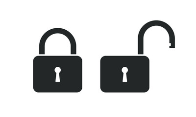 Lock closed and lock open graphic icons. Locks signs isolated on white background. Symbols security in flat design. Vector illustration