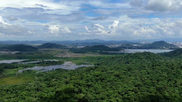Beautiful aerial cinematic view of Playa Bonita (beach) in Panama 