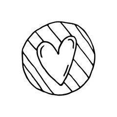 Heart with stripes vector doodle illustration. Love. St. Valentine's Day. Sticker, icon, coloring page.