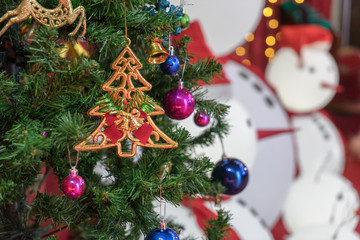 Decorated Christmas tree on blurred background