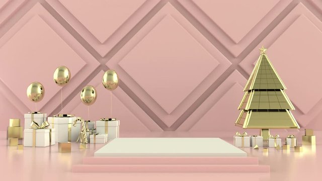 Abstract geometric shape christmas tree scene concept decoration 3d rendering