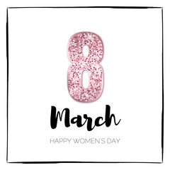 Rosy gold glitter 8 march card