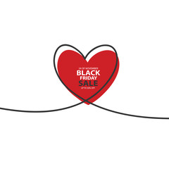 Black Friday Sale with glitch Heart in continuous drawing lines in a flat style in continuous drawing lines. The work of flat design. Symbol of love and tenderness