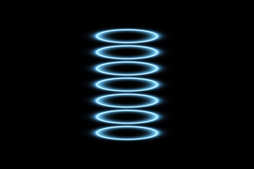 Futuristic teleport. Magic fantasy portal. Light effect. Blue candles rays of a night scene with sparks on a black background. Empty light effect of the podium. Disco club dancefloor.