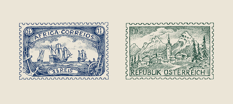 Vintage Postage Stamps Set Ancient Landscapes Stock Vector (Royalty Free)  1586622562