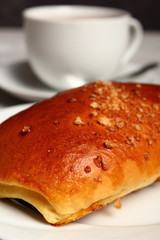 Blueberry Bun. Bun made from yeast dough, filled with bilberries, delicately covered with crumble.