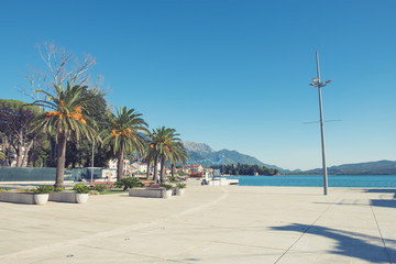 Montenegro. Embankment of Tivat city. View of Porto Montenegro Village.