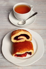 Blueberry Bun. Bun made from yeast dough, filled with bilberries, delicately covered with crumble.