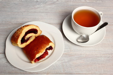 Blueberry Bun. Bun made from yeast dough, filled with bilberries, delicately covered with crumble.