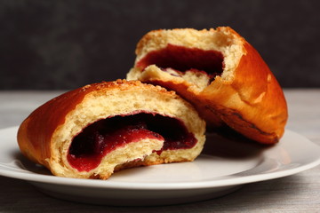 Blueberry Bun. Bun made from yeast dough, filled with bilberries, delicately covered with crumble.