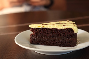 Slice of banana chocolate cake