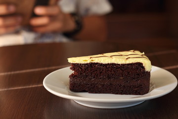 Slice of banana chocolate cake