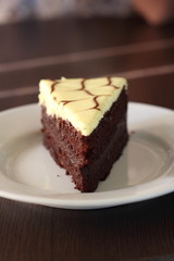 Slice of banana chocolate cake