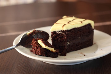 Slice of banana chocolate cake