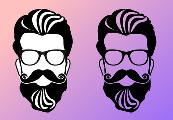 hipster.the face of a man with a beard, mustache and glasses.flat design.head, avatar, icon.vector image.