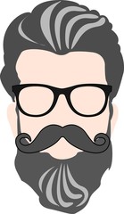 hipster. the face of a man with a beard, mustache and glasses.flat design.head, avatar, icon.vector image.