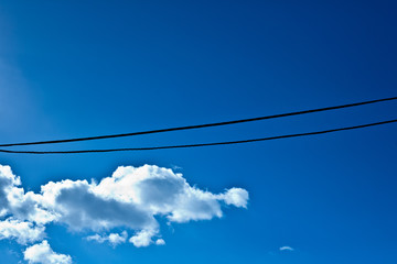 blue sky with clouds and telephone lines