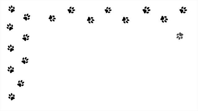 Frame Footprints paw prints of an animal on a white.  Background with traces of animals. Cartoon comic funny paws.