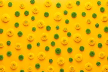 Yellow flower pattern on a yellow background.  Spring greeting card.