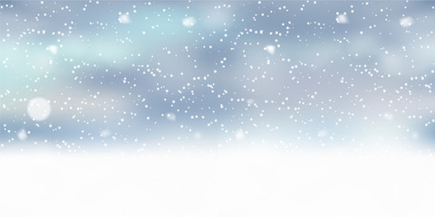 Xmas background with snowflakes on blue sky. Vector