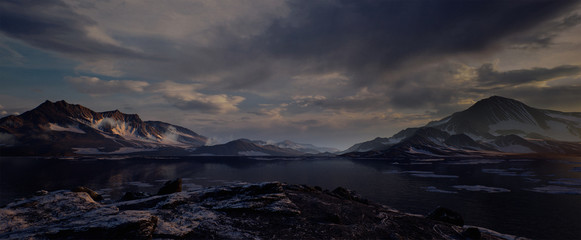 3D environment of the Arctic Mountains at dusk - Landscape
