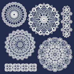 Set of vector lace round ornaments and patterns. Collection of Indian ornamental mandalas. Imitation of needlework design - 309169927