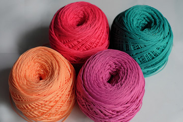 Colored cotton yarn reels that are used as knitted handicraft materials
