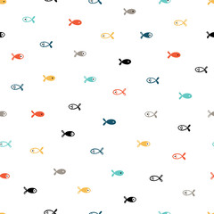 Small Fishes Seamless Pattern. Background for Kids with Hand drawn Doodle Cute Fish. Cartoon Sea Animals Vector illustration in Scandinavian style 