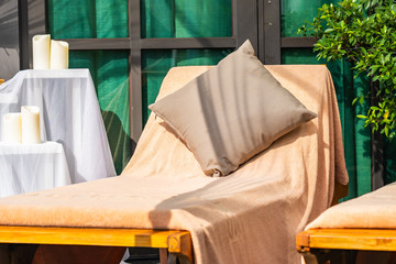 Fototapeta na wymiar Comfortable pillow on sofa chair decoration outdoor