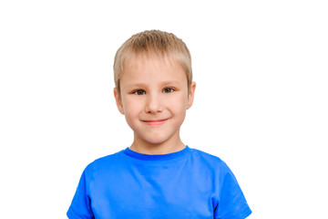 Portrait of happy joyful beautiful boy isolated on white background. cute  child smiling